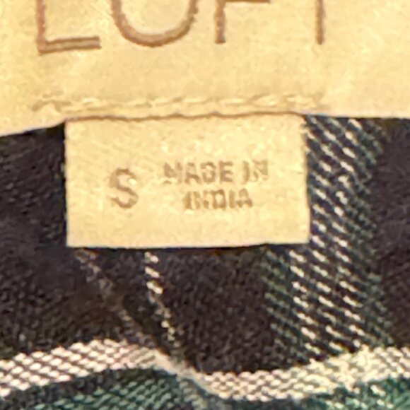 LOFT Green & Navy Blue Plaid Blouse Size Small - Picture 6 of 11